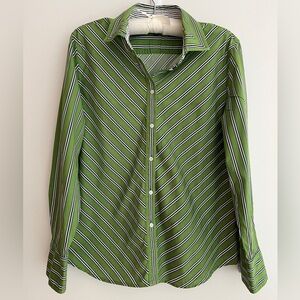 JONES NEW YORK Button Front Long Sleeve Shirt Chevron Diagonal Stripe Office